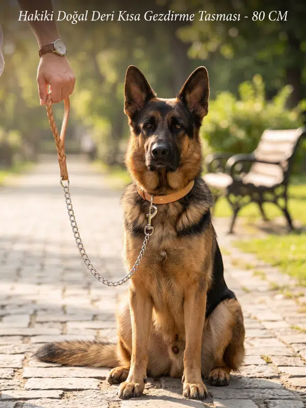 SVGPT Hakiki Doğal Deri Kısa Köpek Gezdirme Tasması - 80 CM