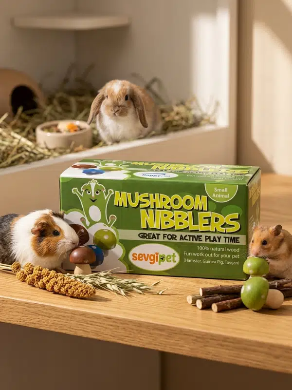 SVGPT Doğal Ahşap Mantar Kemirme Oyuncağı - Hamster, Tavşan ve Ginepig