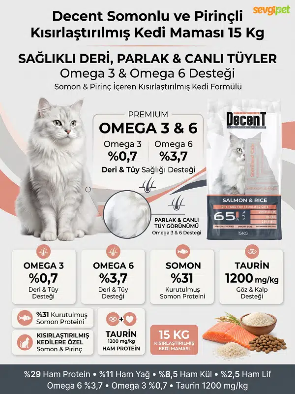 Somonlu ve Pirinçli Kısırlaştırılmış Kedi Maması 15 KG (Yeme Garantili)