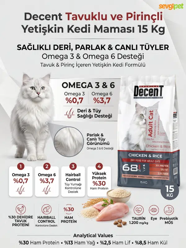 Tavuklu ve Pirinçli Yetişkin Kedi Maması 15 KG (Yeme Garantili)