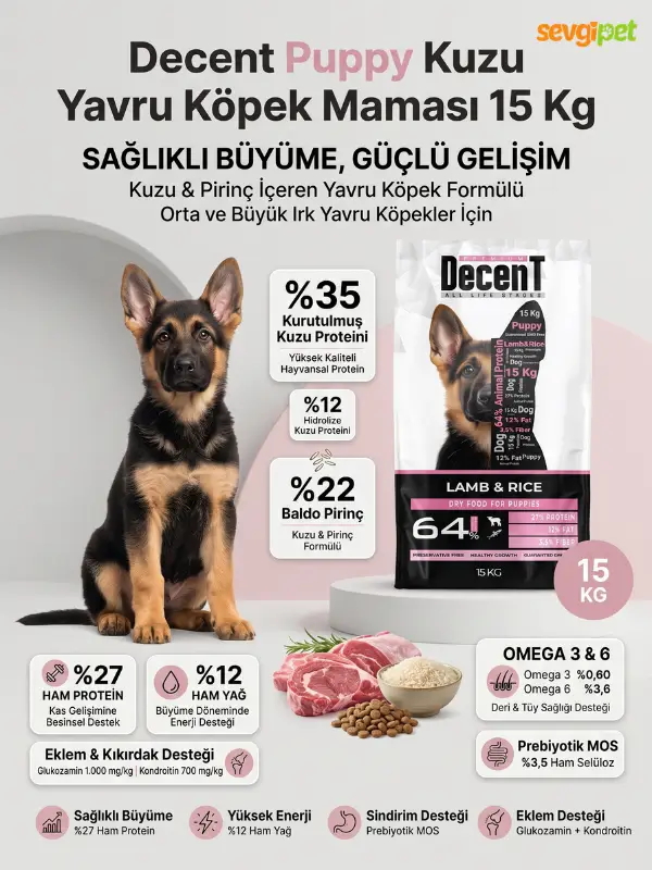 Puppy Kuzu Eti ve Pirinçli Yavru Köpek Maması 15 KG (Yeme Garantili)