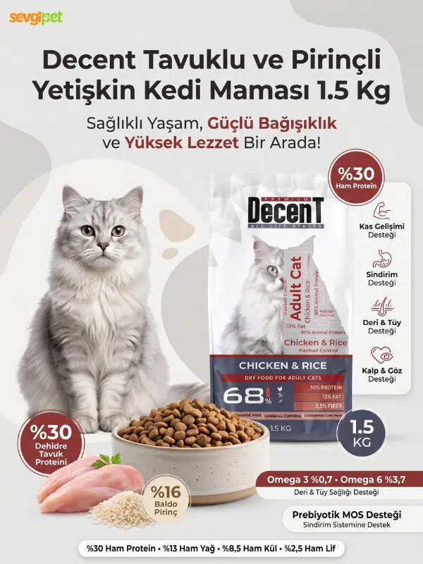 Tavuklu ve Pirinçli Yetişkin Kedi Maması 1.5 KG (Yeme Garantili)