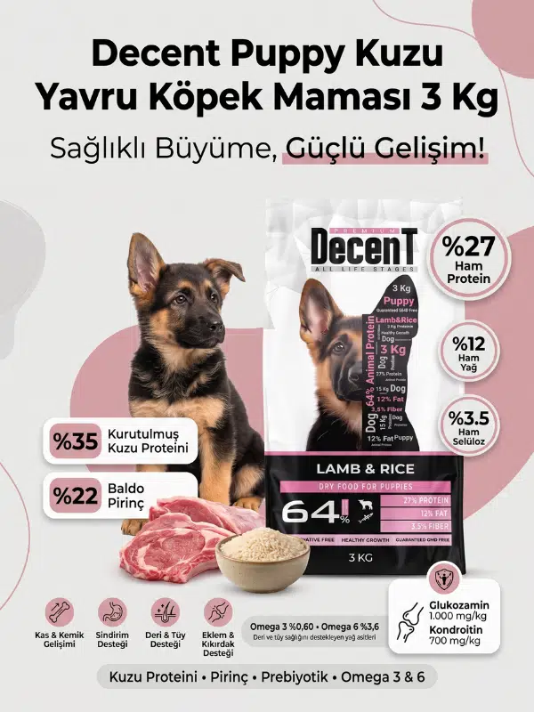 Puppy Kuzu Eti ve Pirinçli Yavru Köpek Maması 3 KG (Yeme Garantili)