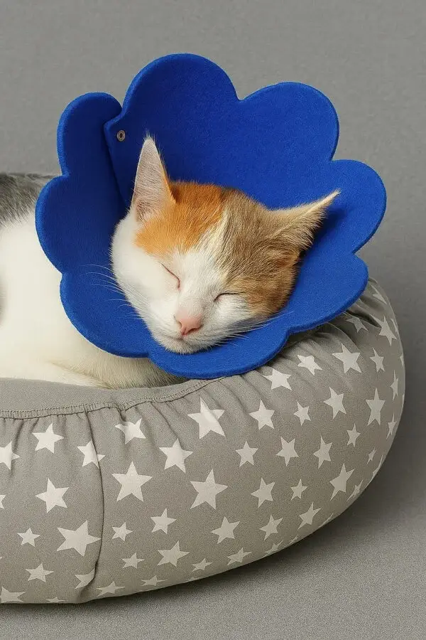 Papatya Keçe Kedi ve Köpek Elizabeth Yakalığı (Yumuşak Ayarlanabilir Medikal Koruma Başlığı)