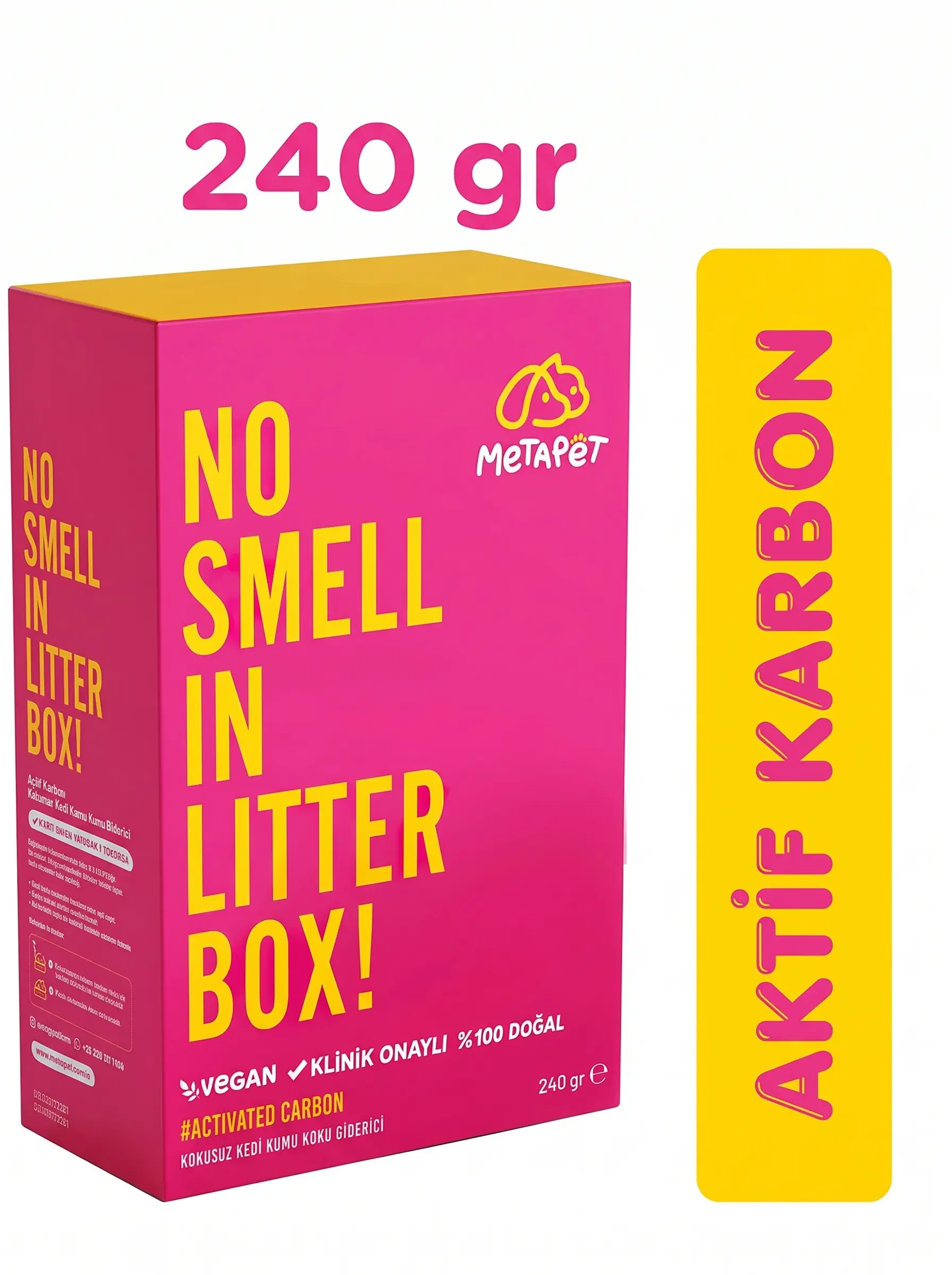 Aktif Karbon Kedi Kumu Koku Giderici 240 gr (Kokusuz Doğal Amonyak ve İdrar Kokusu Önleyici Kedi Tuvaleti Karbon Granülü)
