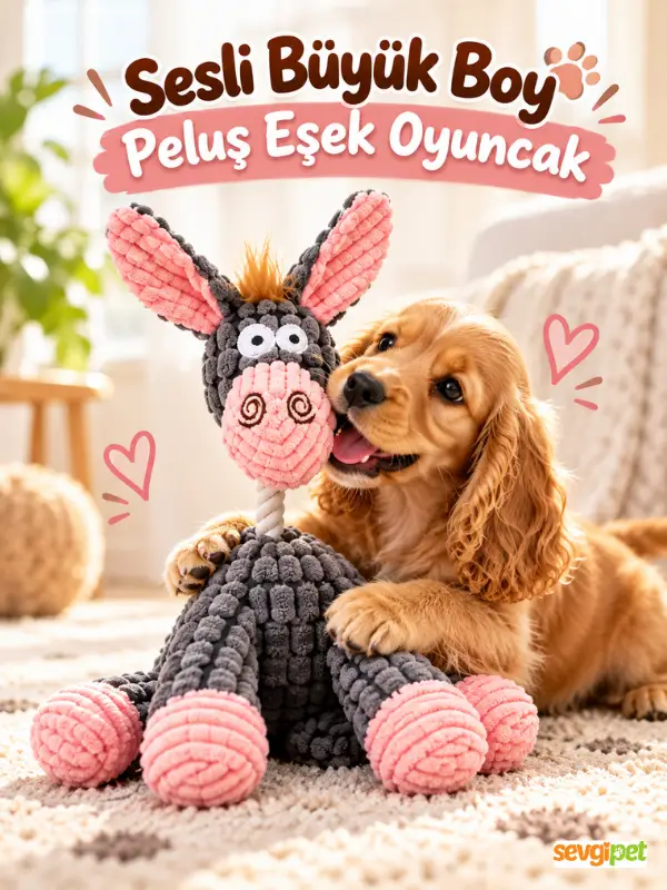 Sesli Büyük Boy Peluş Eşek Köpek Oyuncağı (Isırmaya ve Taşımaya Uygun Düdüklü Köpek Oyun ve Uyku Arkadaşı)