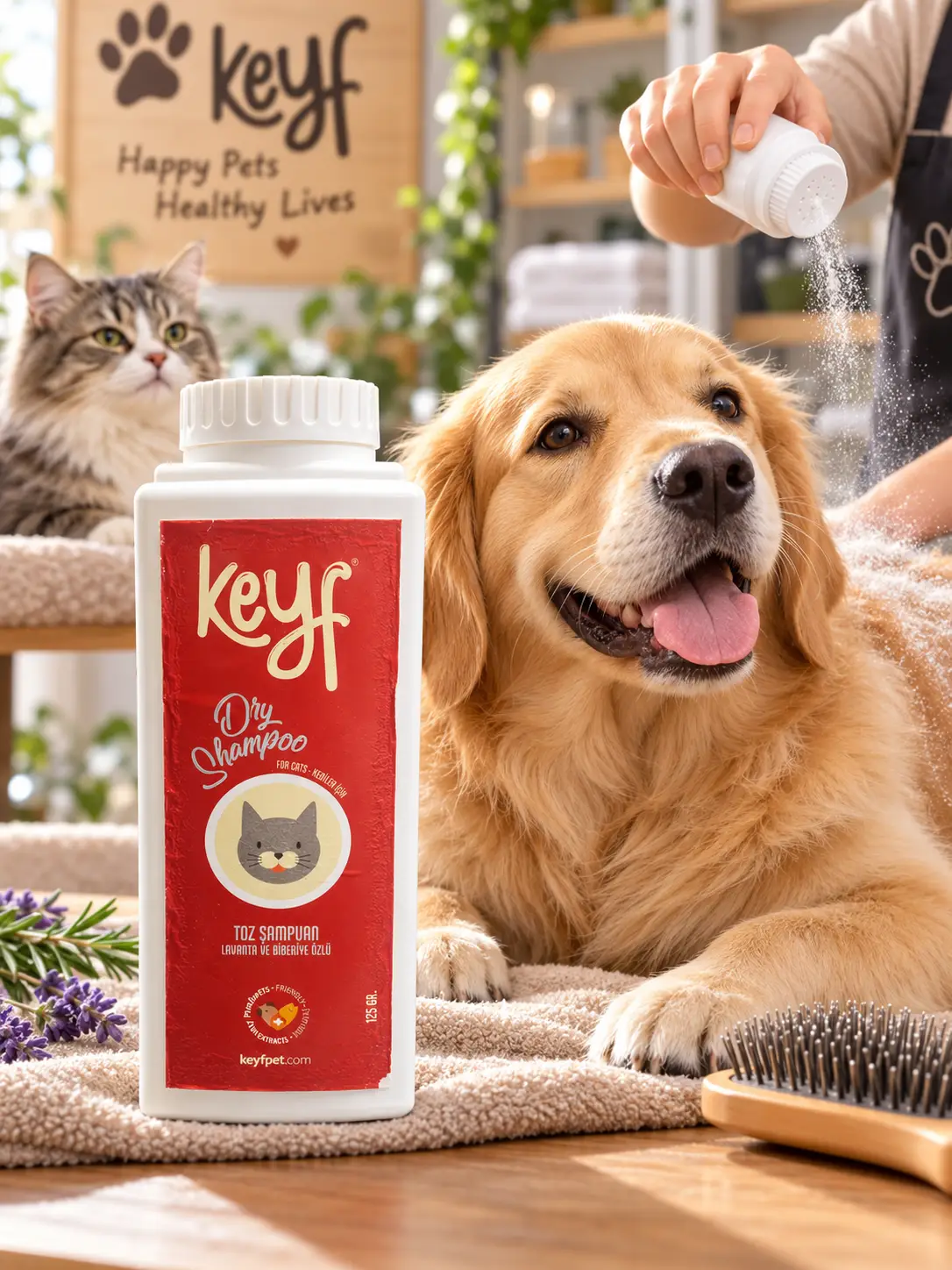 Kyf Lavanta ve Biberiye Özlü Kedi ve Köpek Kuru Şampuanı 125 gr