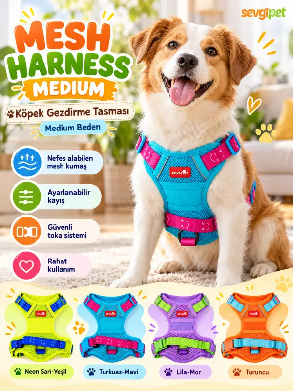 Nefes Alabilir File Kumaş Köpek Göğüs Tasması Medium
