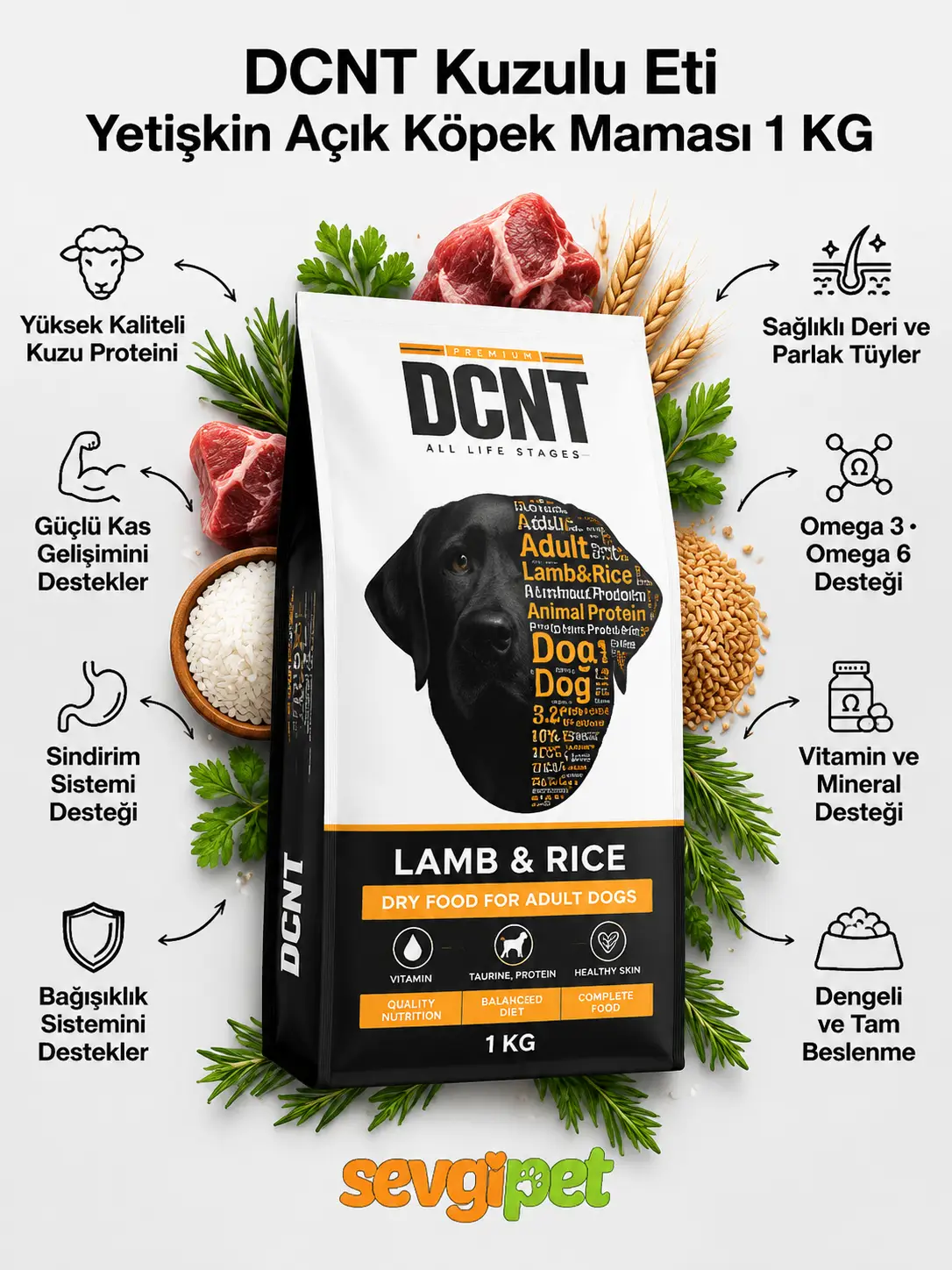 DCNT Kuzulu Yetişkin Açık Köpek Maması 1 KG