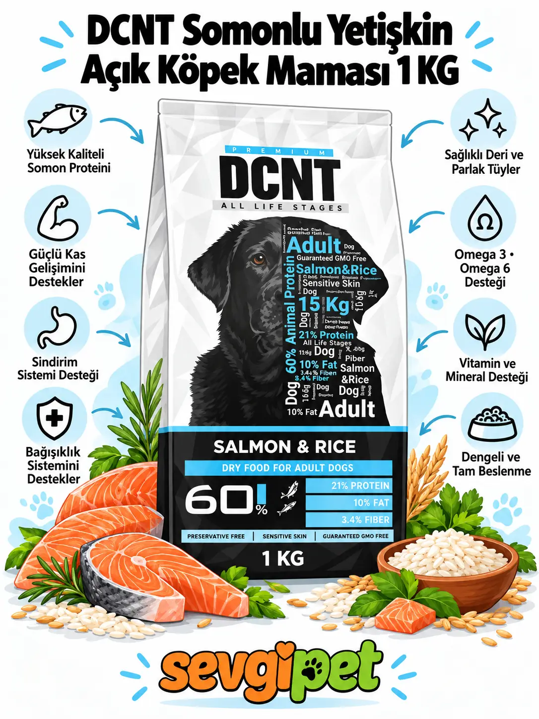 DCNT Somonlu Yetişkin Açık Köpek Maması 1 KG