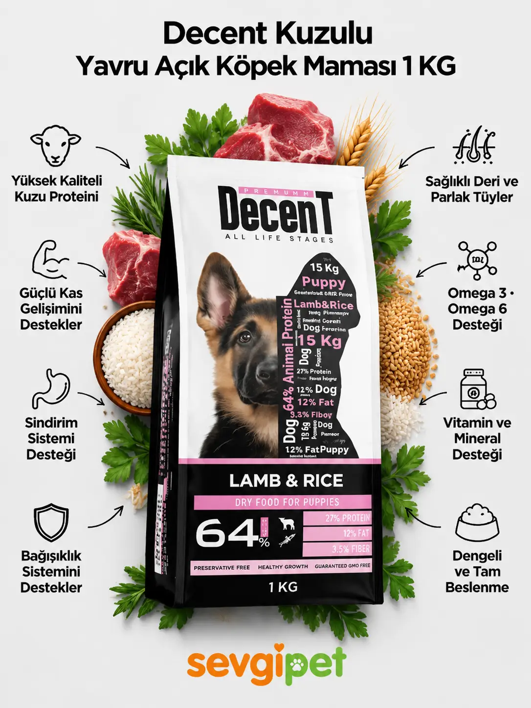 DCNT Kuzulu Yavru Açık Köpek Maması 1 KG