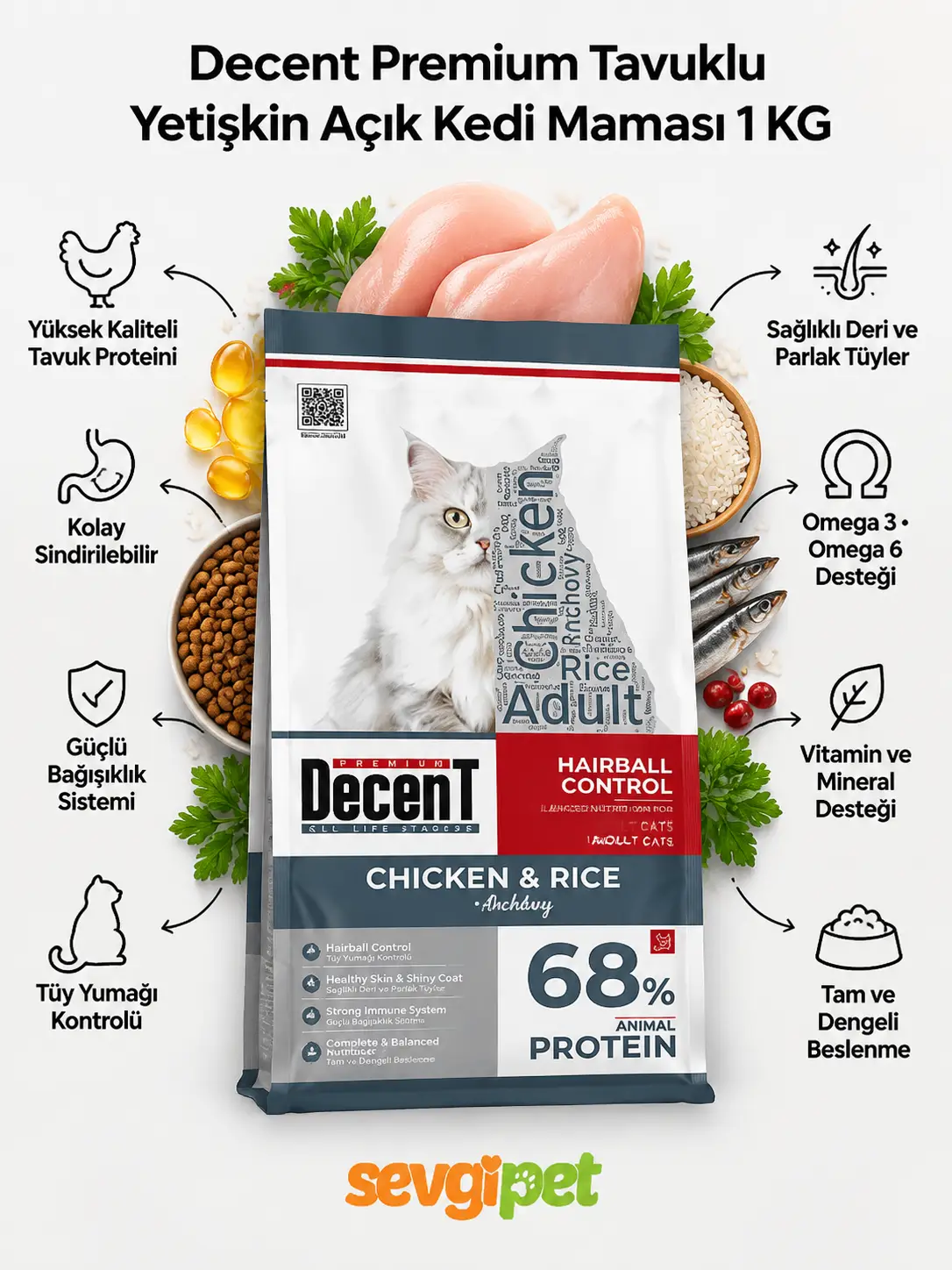 DCNT Premium Tavuklu Yetişkin Açık Kedi Maması 1 KG