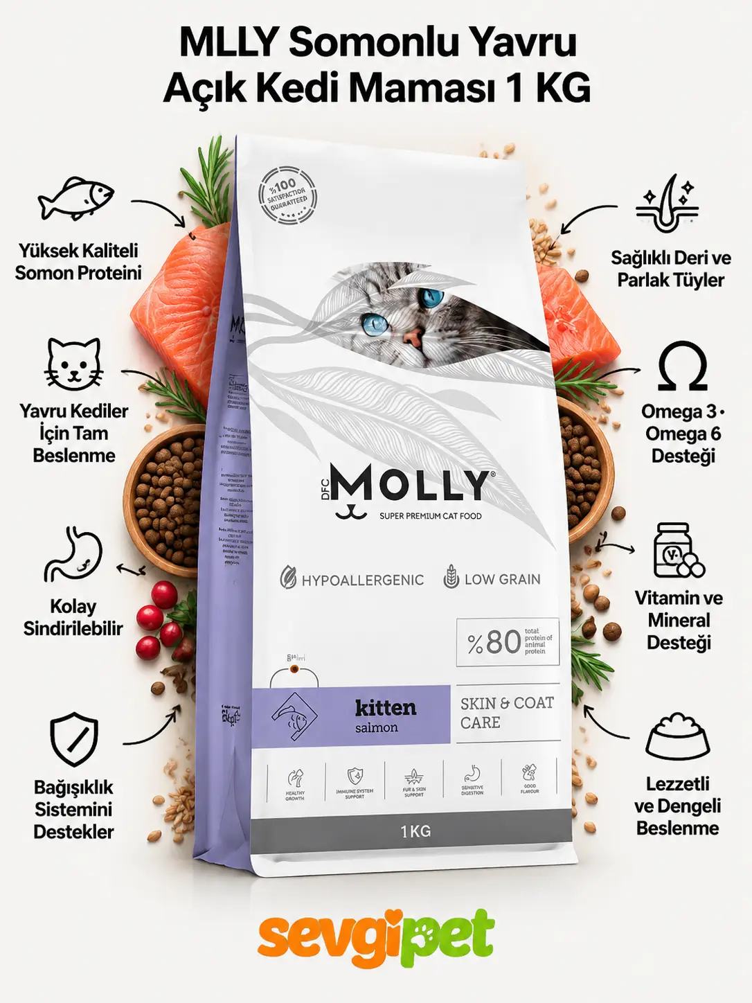 MLLY Somonlu Yavru Açık Kedi Maması 1 KG