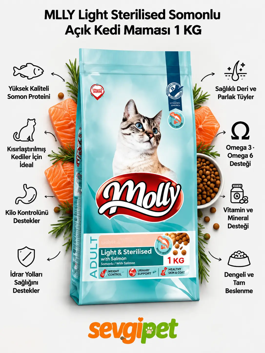 MLLY Light Sterilised Somonlu Açık Kedi Maması 1 KG