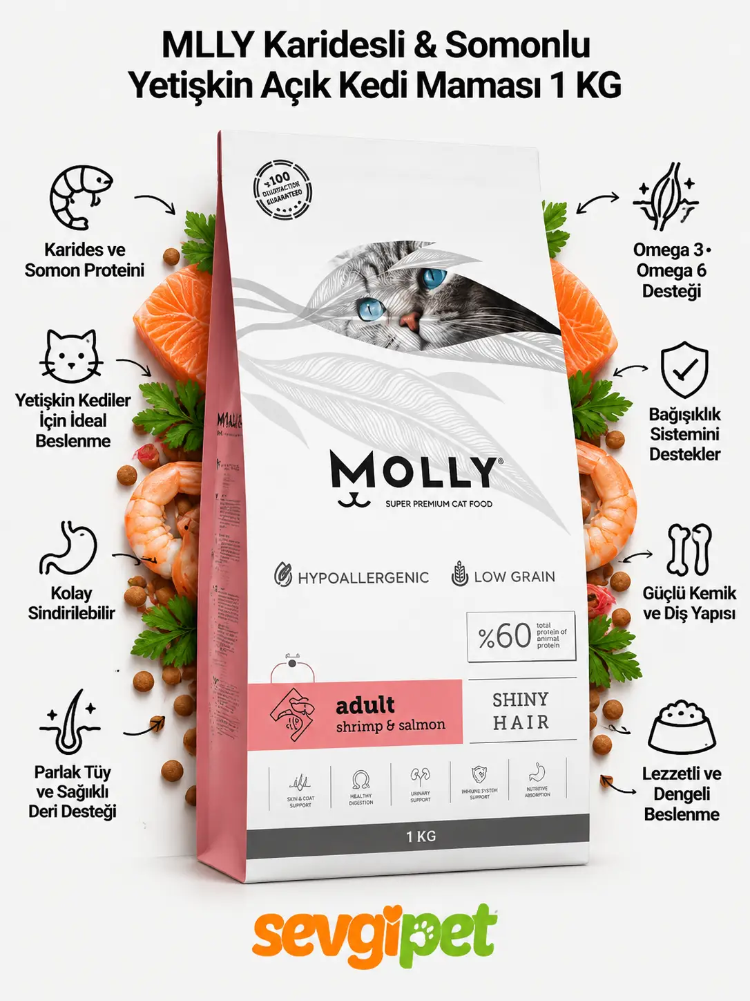 MLLY Karidesli & Somonlu Yetişkin Açık Kedi Maması 1 KG