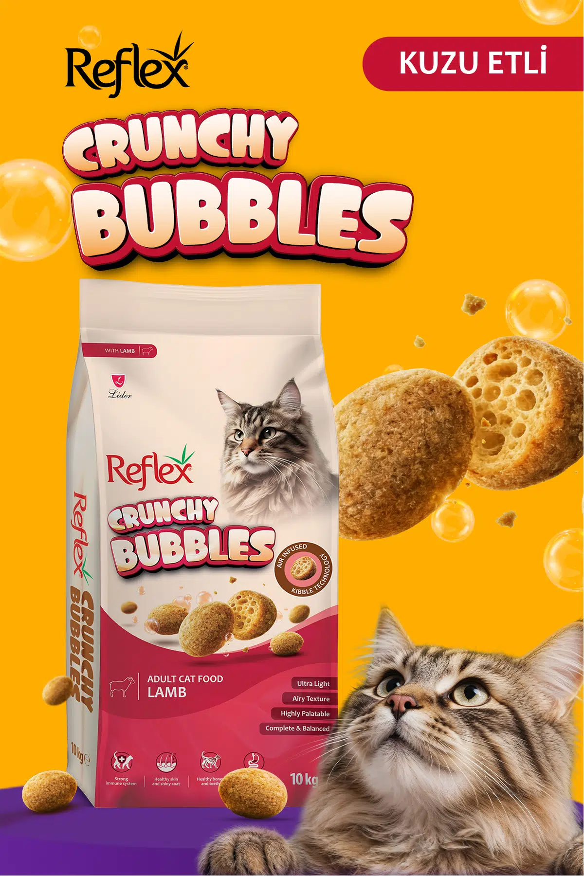 Crunchy Bubbles Kuzu Etli Yetişkin Kedi Maması 10 kg
