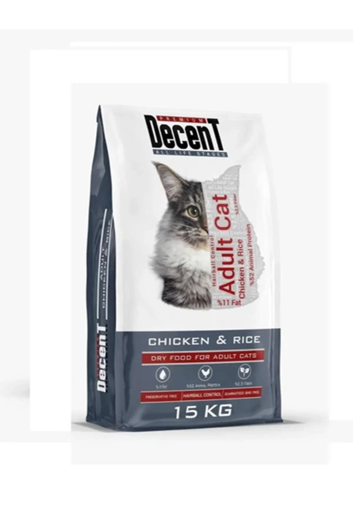 decent premium Yetişkin Tavukl Etli ve Pirinçli Kedi Maması 15KG