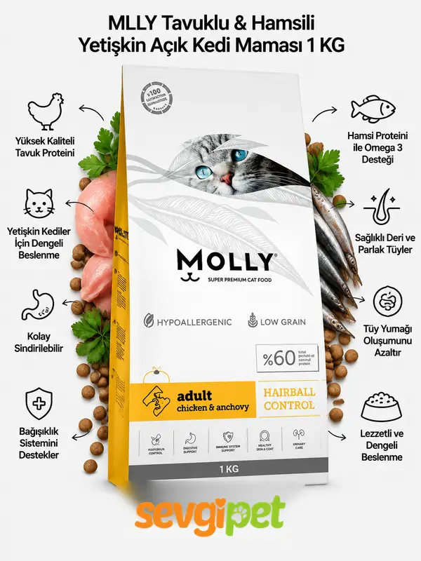 MLLY Tavuklu & Hamsili Yetişkin Açık Kedi Maması 1 KG