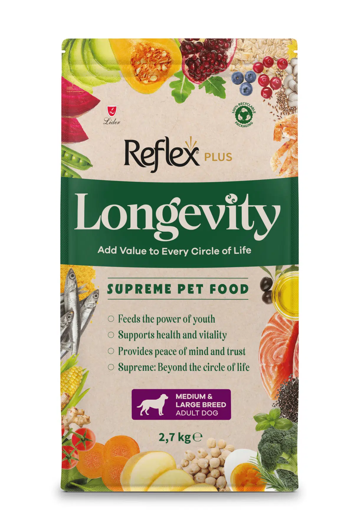 Plus Longevity Orta ve Büyük Irk Yetişkin Köpek Maması 2700g