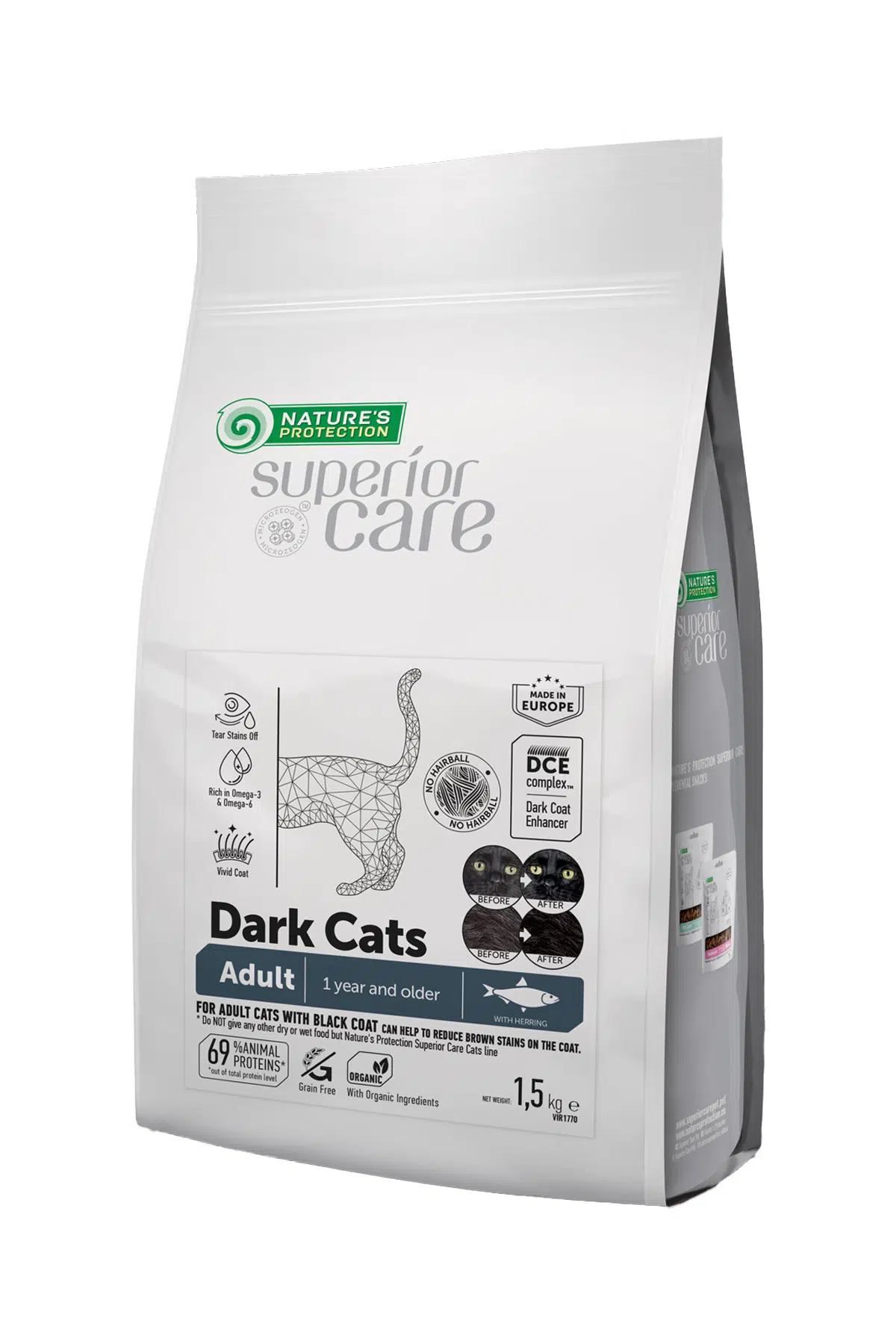 Superior Care Siyah/gri Tüylü Kediler Için Tahılsız Ringa Balıklı Kedi Maması 1,5 Kg